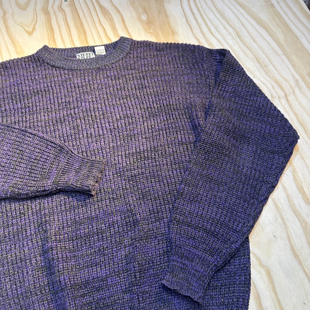 Street Stuff Vintage Mens Large Purple Black Waffle Knit Crewneck Sweater